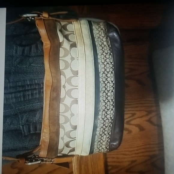 Coach Suede and Leather Striped Signature Shoulder Bag๐ - Picture 2 of 16
